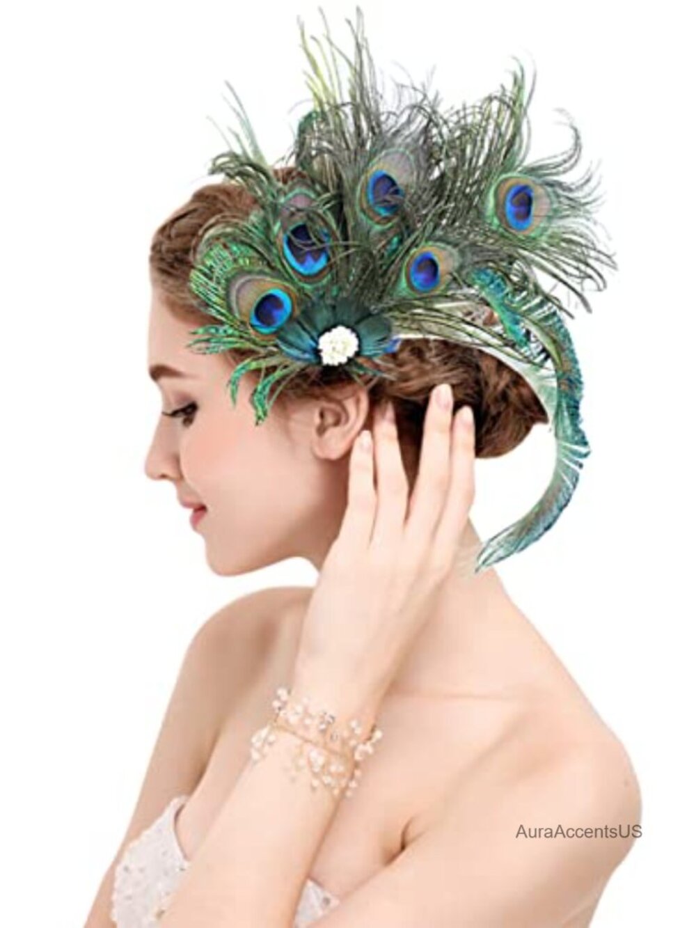 Peacock Feather Hair Clip Fascinator 1920s Derby Headpiece Handmade